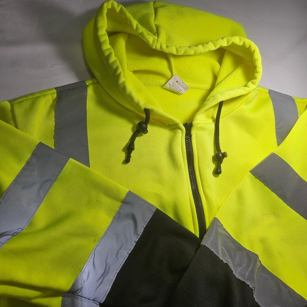 Forester Hi-Vis Safety Hoodie Yellow Black Reflective ANSI Class 3 Zip Up L